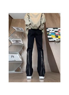 New Black Slim Mens Hip-Hop Jeans with Zip Splits Black