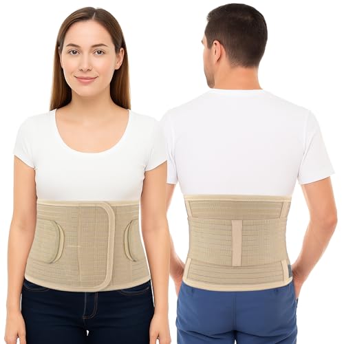 ORTONYX Ergonomic Abdominal Binder Waist and Lower Back Support Belt, Back Brace for Women & Men - Breathable, Elastic, With Extra Band - Beige L/XL - Image 1