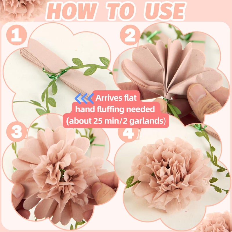Homarkable Nude Tissue Paper Pom Pom Garlands, Paper Flowers for Birthday Decorations, Baby Shower, Wedding Engagement, Bridal Shower, Spring Summer Party Decorations - Image 3