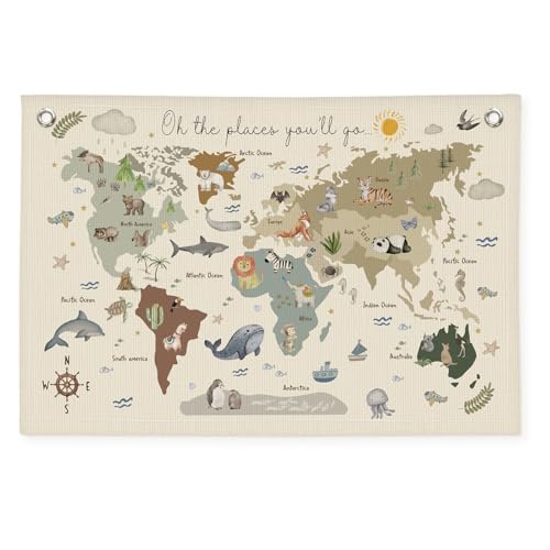 Wheatwin World Map for Kids, World Maps Banner for Playroom Wall 20x30, World Map Cute Wall Hanging Decor Banner Flag for Playroom Nursery Classroom Boys Girls Kids Room Prints - Image 1