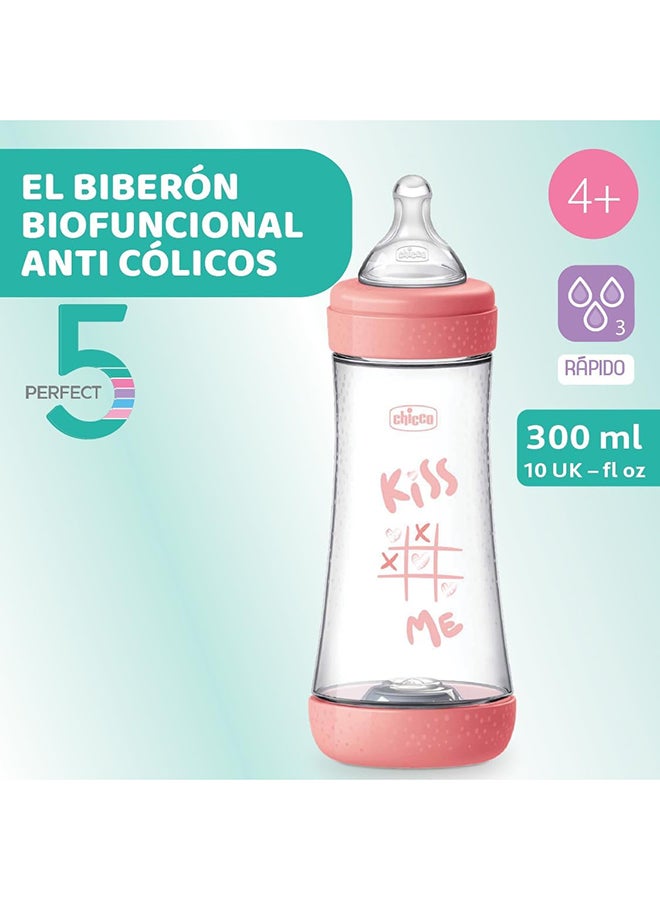 Chicco Perfect 5 Silicone Feeding Bottle 300ML, Fast Flow 4M+, Pink  - Image 2