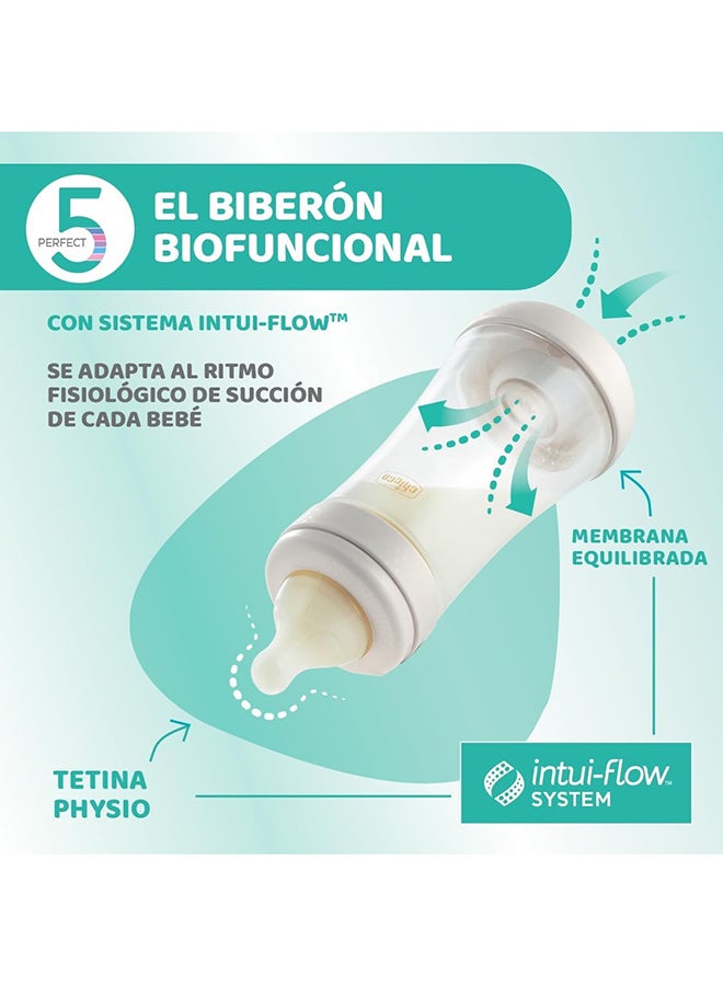 Chicco Perfect 5 Silicone Feeding Bottle 300ML, Fast Flow 4M+, Pink  - Image 3