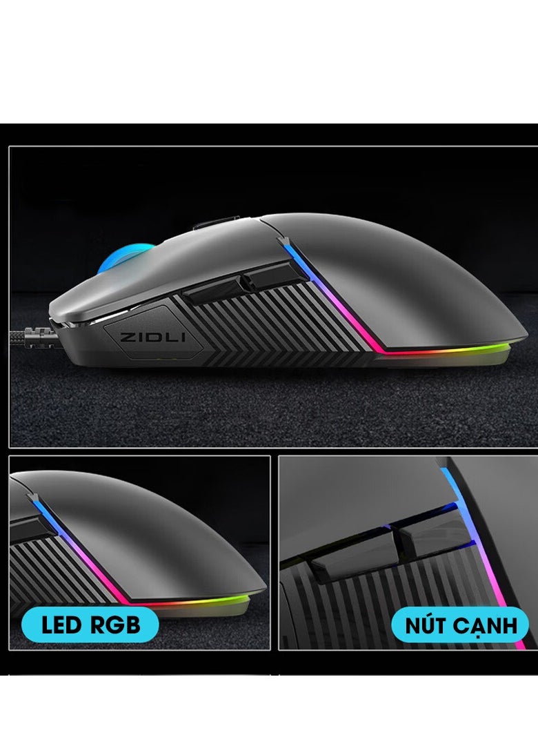 ZIDLI ZIDLI M80 Gaming Mouse  – Ergonomics  6 buttons- 7 RGB colors Backlight – 8800 DPI  – 3 million click life time – Weigh : 69g | Black  - Image 3