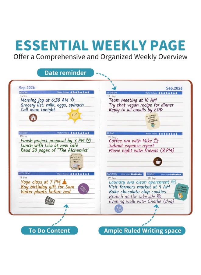 كيلا دفتر تخطيط 2026-2027، مخطط شهري أسبوعي من يناير 2026 إلى يونيو 2027، مخطط 2026-2027 مع حلقة قلم وجيب خلفي وملصقات، مخطط 18 شهرًا، مخططات شهرية 2026-2027 - Image 3