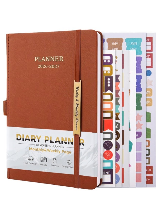 كيلا دفتر تخطيط 2026-2027، مخطط شهري أسبوعي من يناير 2026 إلى يونيو 2027، مخطط 2026-2027 مع حلقة قلم وجيب خلفي وملصقات، مخطط 18 شهرًا، مخططات شهرية 2026-2027 - Image 1