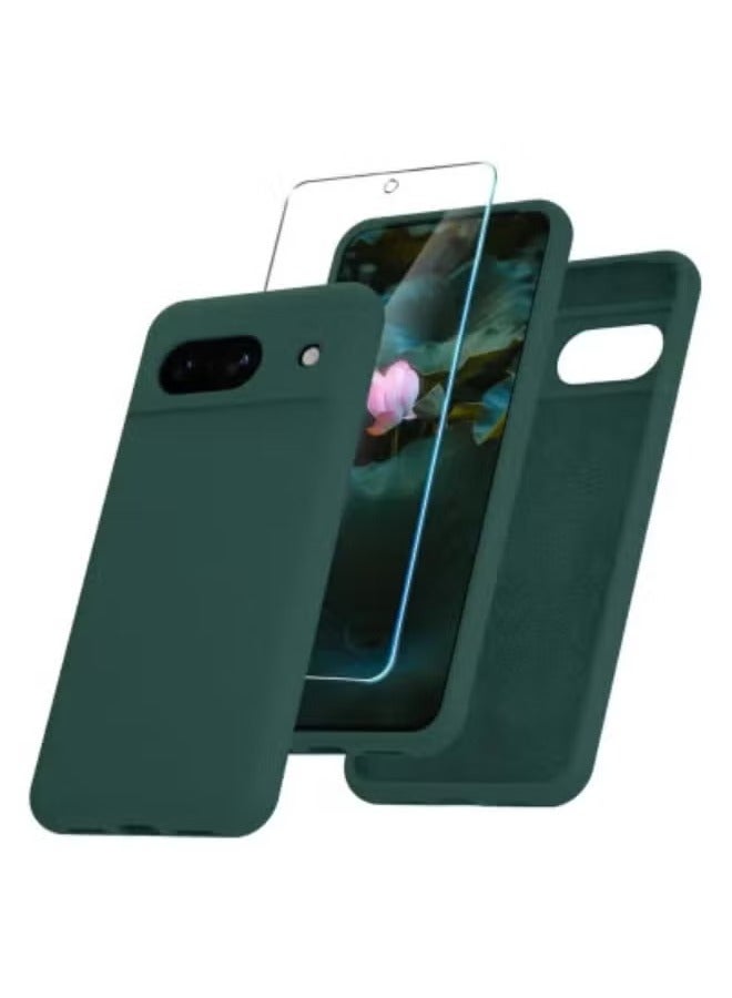JAJEEK Google Pixel 8a Case – Deep Green Silicone Cover with 1 Tempered Glass Screen Protector | Slim Shockproof Full Body Protection with Soft Microfiber Lining | Scratch-Resistant, Wireless Charging Compatible, Anti-Fall Grip, Durable & Sleek Design - Image 4