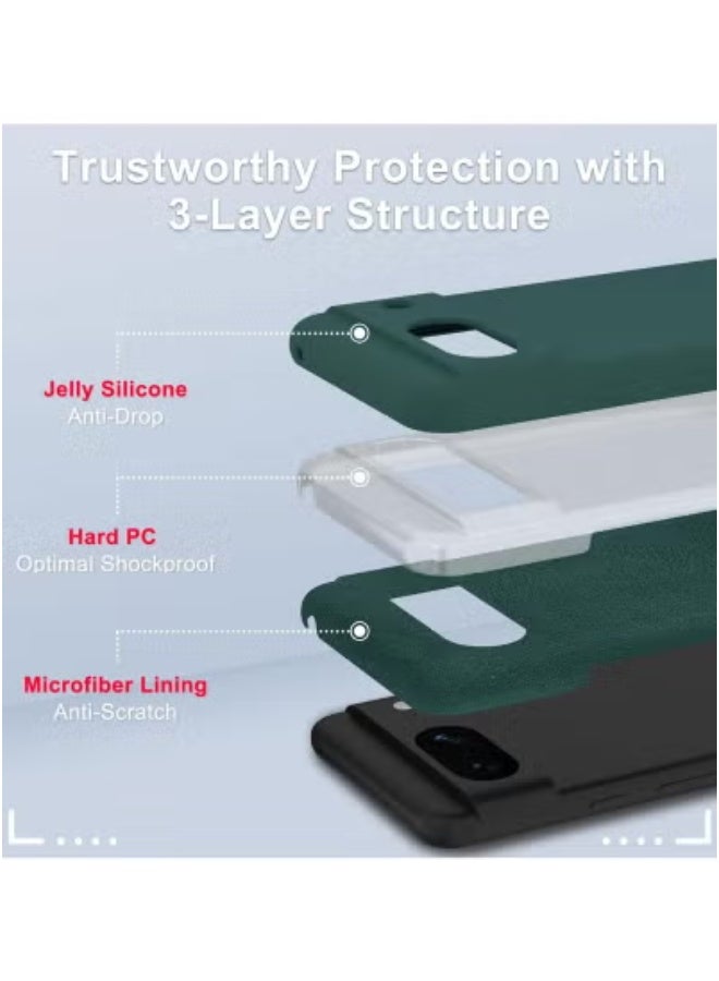 JAJEEK Google Pixel 8a Case – Deep Green Silicone Cover with 1 Tempered Glass Screen Protector | Slim Shockproof Full Body Protection with Soft Microfiber Lining | Scratch-Resistant, Wireless Charging Compatible, Anti-Fall Grip, Durable & Sleek Design - Image 2