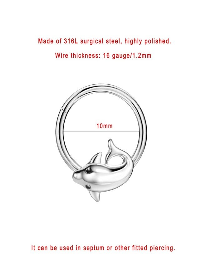 FANSING Dolphin Septum Jewelry 16g Septum Ring Surgical Steel Piercing Rings 16 Gauge 10mm Daith Hoop Earring - Image 2