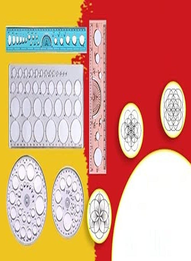 FIRST CLICK Art Protector 360° with 25 & 16 Circles + Circle Master 35 Circles + 2 Colored Scales 12", 6" (Random Colors) | Set of 5 Geometry Drawing Templates for Students, Artists & Designers - Image 3