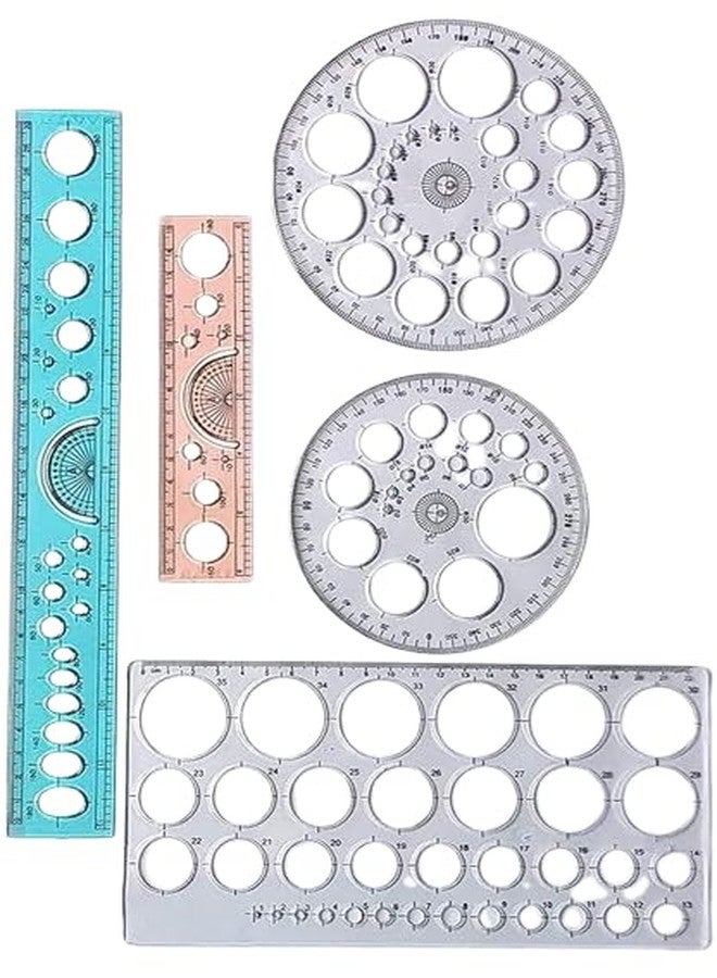 FIRST CLICK Art Protector 360° with 25 & 16 Circles + Circle Master 35 Circles + 2 Colored Scales 12", 6" (Random Colors) | Set of 5 Geometry Drawing Templates for Students, Artists & Designers - Image 2