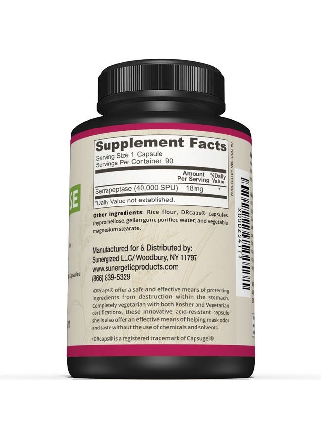 Sunergetic Premium Serrapeptase Enzyme Supplement – Helps Support Sinus Health – Powerful Serrapeptase Enzymes Formula – 40,000 SU Per Capsule- 90 Enteric Coated Serrapeptase Capsules - Image 2