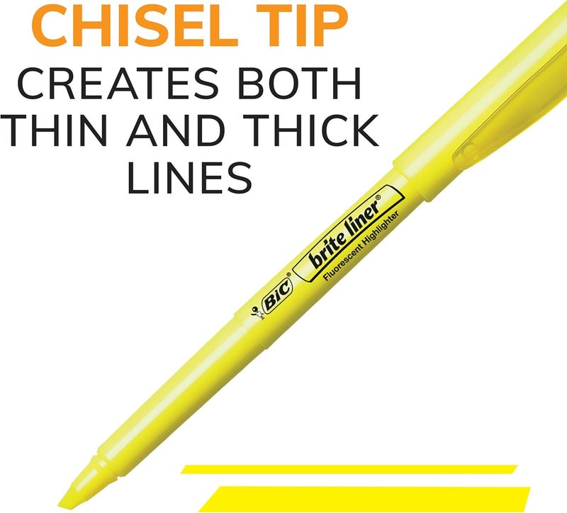 BIC Brite Liner Highlighter, Chisel Tip, Assorted Colors, For Broad Highlighting or Fine Underlining, 5 count (Pack of 1) - Image 3