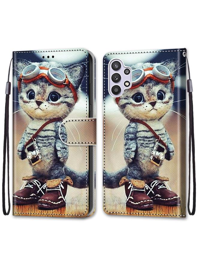 إيروريكس جراب لهاتف Samsung Galaxy A32 5G، جراب جلدي من البولي يوريثان قابل للطي أفقيًا برسومات متقاطعة ملونة مع حامل وفتحات للبطاقات ومحفظة وحبل تعليق - Image 2