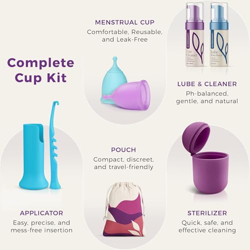 Ecoblossom Complete Menstrual Cup Kit Small Large Reusable Period Cups Silicone Sterilizer Holder Cleansing Wash WaterBased Lube and EasyInsert Disc Applicator All Inclusive Set - Image 3