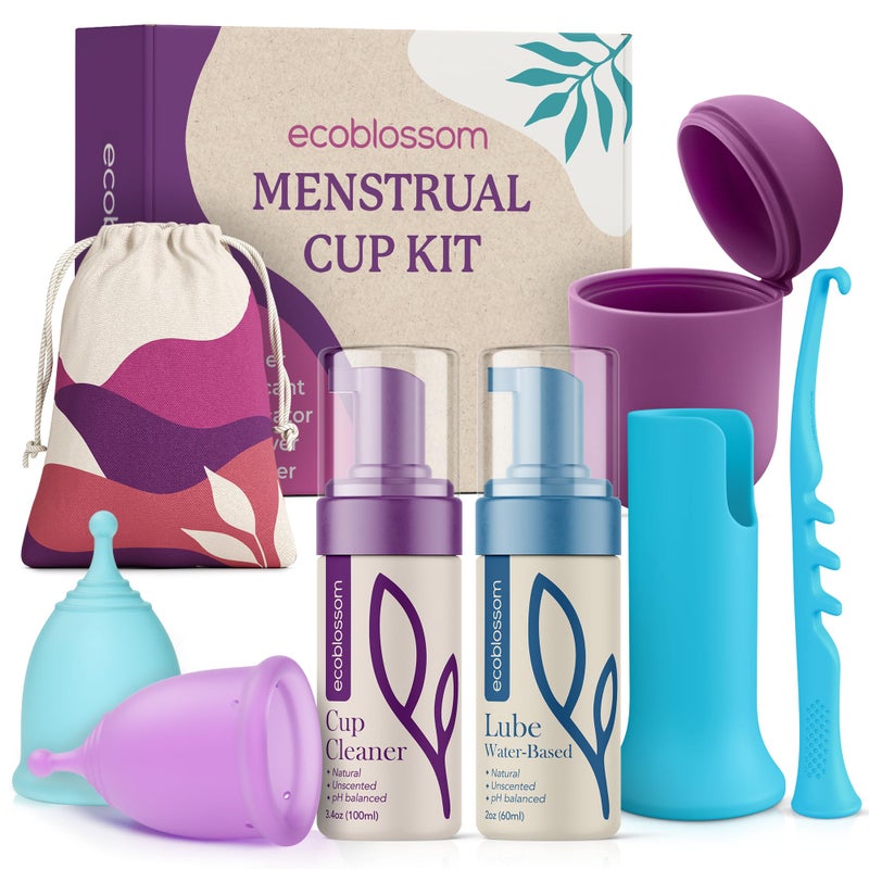 Ecoblossom Complete Menstrual Cup Kit Small Large Reusable Period Cups Silicone Sterilizer Holder Cleansing Wash WaterBased Lube and EasyInsert Disc Applicator All Inclusive Set - Image 2