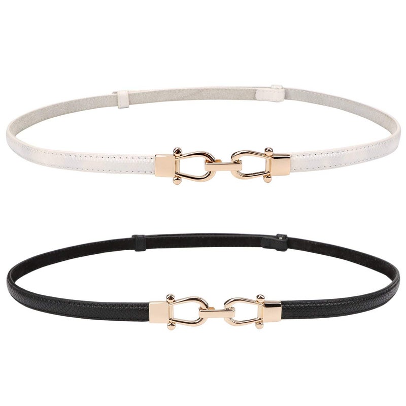 JASGOOD Leather Skinny Women Belt Ladies Thin Waist Belts Plus Size Adjustable for Jeans Pants Dresses with Metal Buckle - Image 1