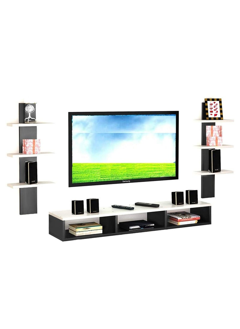 MODERN HOME - Wall Mounted TV Unit, Cabinet, with TV Stand Unit Wall Shelf for Living Room (White&Black) - Image 1