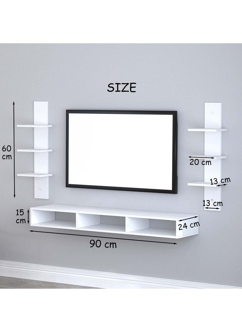 MODERN HOME - Wall Mounted TV Unit, Cabinet, with TV Stand Unit Wall Shelf for Living Room (White&Black) - Image 1