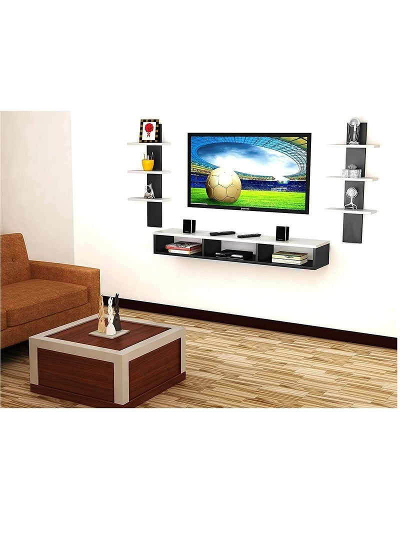 MODERN HOME - Wall Mounted TV Unit, Cabinet, with TV Stand Unit Wall Shelf for Living Room (White&Black) - Image 1