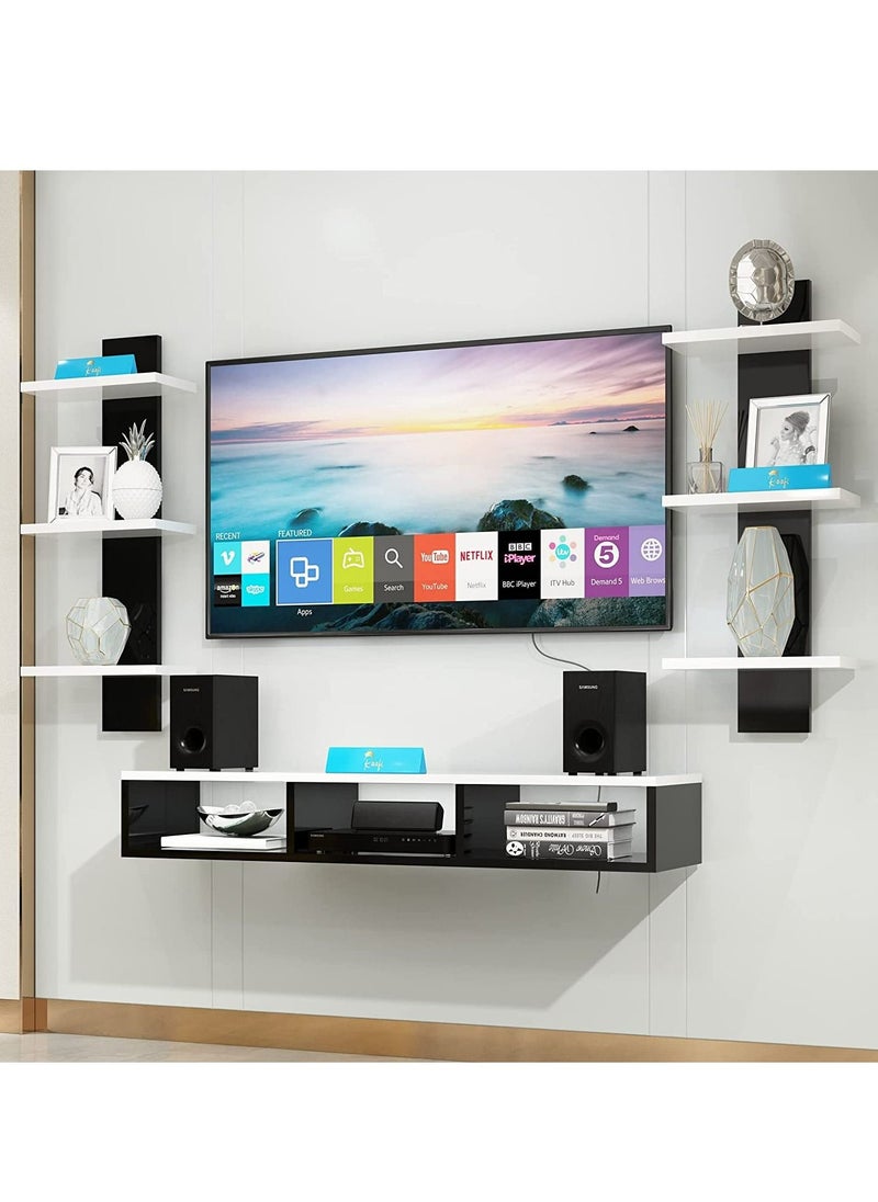 MODERN HOME - Wall Mounted TV Unit, Cabinet, with TV Stand Unit Wall Shelf for Living Room (White&Black) - Image 1