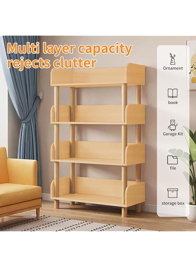 erorex 4 Tier Open Bookshelf Freestanding Bookcase Book Shelf Book Rack Wood Storage Shelves Display Stand With Top Edge And Solid Wood Frame For Living Room Home Office Storage Cabinet - Image 5
