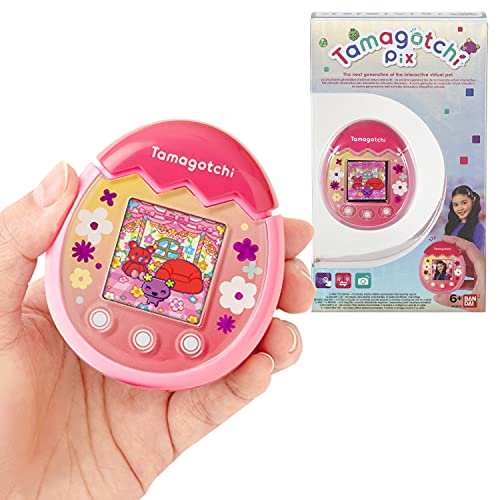 Bandai Tamagotchi 42901 Bandai Pix The Next Generation of Virtual Reality Pet with Camera, Games and Collectable Characters-Floral, Pink - Image 1