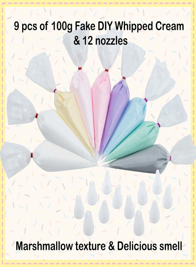 Decoden Cream 9 PCS 100g Fake Whipped Cream Glue Kit, Simulation Frosting Rainbow Whipped Clay (Pastel Set) - Image 2