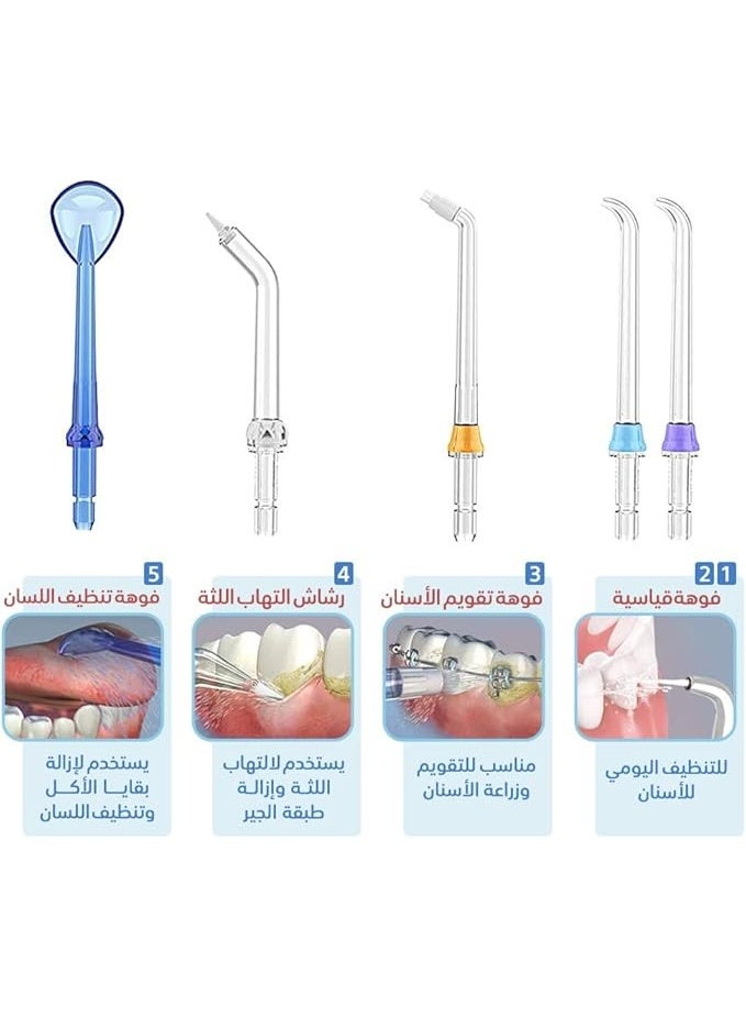 جيفما JEVMA Cordless Water Dental Flosser – Rechargeable – IPX7 Waterproof – 5 Pressure Levels – 6 Tips – With Carry Bag جيفما جهاز خيط مائي لاسلكي لتنظيف الأسنان – قابل للشحن – مقاوم للماء IPX7 – 5 مستويات ضغط – 6 رؤوس – مع حقيبة حمل - Image 1