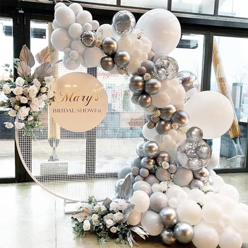 ADOINBY White and Silver Balloon Arch Kit, 140Pcs White Metallic Silver and Silver Confetti Party Balloon Garland Kit for Birthday, Wedding, Engagements, Baby Shower, Anniversary Party Decorations - Image 4
