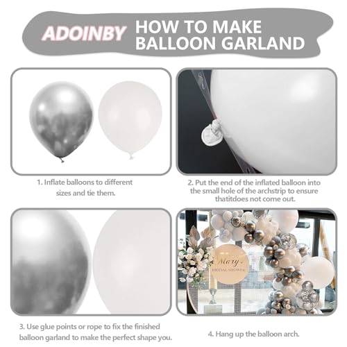ADOINBY White and Silver Balloon Arch Kit, 140Pcs White Metallic Silver and Silver Confetti Party Balloon Garland Kit for Birthday, Wedding, Engagements, Baby Shower, Anniversary Party Decorations - Image 3