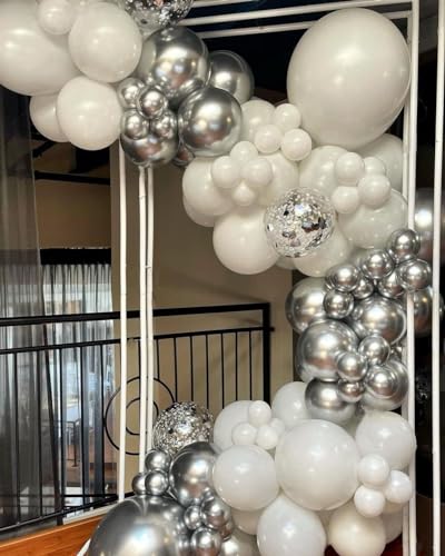 ADOINBY White and Silver Balloon Arch Kit, 140Pcs White Metallic Silver and Silver Confetti Party Balloon Garland Kit for Birthday, Wedding, Engagements, Baby Shower, Anniversary Party Decorations - Image 5