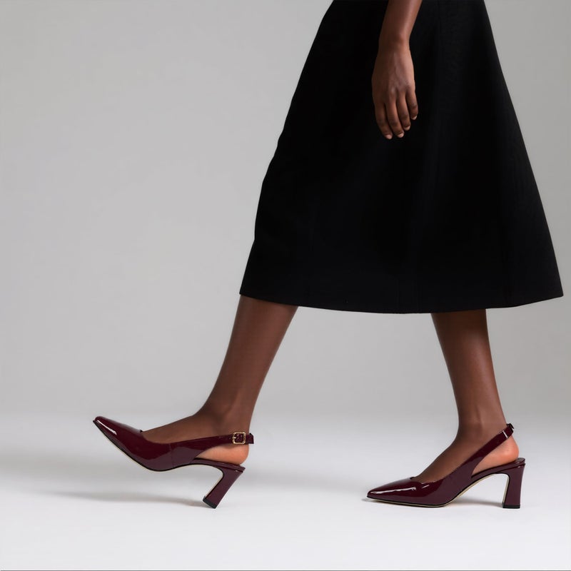 QIY Burgundy Heels Pumps for Women Chunky Heel Closed Toe Slingback Heel Pointed Toe Dressy Shoes Size 8.5 - Image 2
