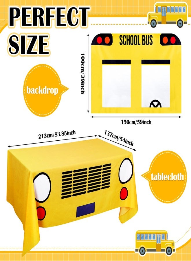 Oudain 2 Pcs School Bus Party Decorations First Day of School Banner and Tablecloth Yellow Bus Tablecover and Backdrop for Boys Girls Birthday Theme Party Favor (83.7 x 53.9 Inches) - Image 2