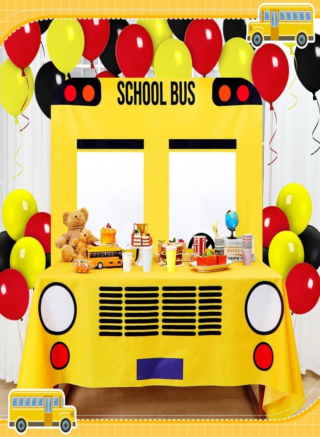 Oudain 2 Pcs School Bus Party Decorations First Day of School Banner and Tablecloth Yellow Bus Tablecover and Backdrop for Boys Girls Birthday Theme Party Favor (83.7 x 53.9 Inches) - Image 1