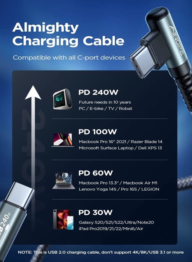 Ainope 240W USB C to USB C Cable 6.6ft/2Pack, C to C Type Fast Charging Cable, USB C Charger Cable Right Angle Compatible with MacBook Pro/Air, iPad Pro 12.9/11/Air/Mini, Samsung S23/22/21/20 - Image 4