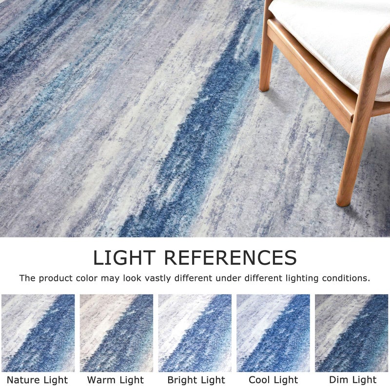 KOZYFLY Modern Abstract Hallway Runner Rug, 2x8 Washable Rug Runner Non-Slip Soft Striped Kitchen Runner Rugs, Print Blue/Grey/Beige Carpet Runner for Entryway Bathroom Laundry Room Foyer - Image 3
