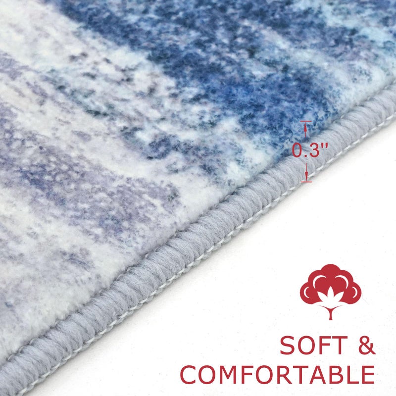 KOZYFLY Modern Abstract Hallway Runner Rug, 2x8 Washable Rug Runner Non-Slip Soft Striped Kitchen Runner Rugs, Print Blue/Grey/Beige Carpet Runner for Entryway Bathroom Laundry Room Foyer - Image 4