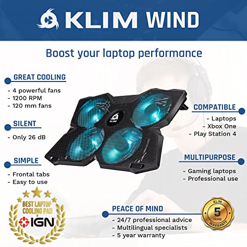 KLIM Wind Laptop Cooling Pad - More Than 500 000 Units Sold - New Version - The Most Powerful Rapid Action Cooling Fan - Laptop Stand with 4 Cooling Fans at 1200 RPM - USB Fan - PS5 PS4 - Cyan - Image 2