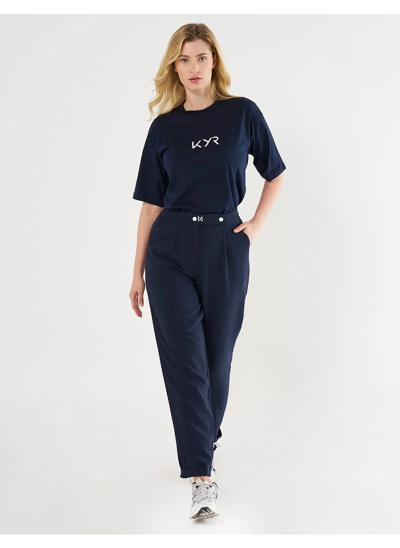 Kayra Elasticated Cuff Carrot Cut Pants in Dark Navy