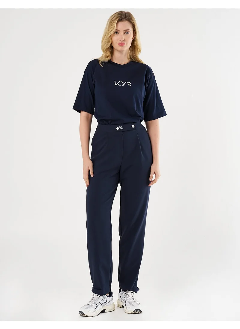 Kayra Elasticated Cuff Carrot Cut Pants in Dark Navy