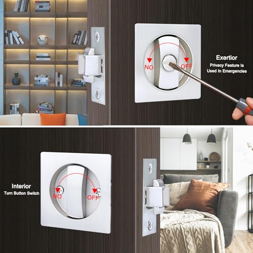 Dontay Pocket Door Privacy Lock Flush Handles 238 Backset BedBath Latch Recessed Knob Hardware for 1 38 to 2 316 Thickness Door Excluding Edge Pull Brushed Nickel Square 1 Pack - Image 3
