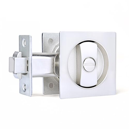 Dontay Pocket Door Privacy Lock Flush Handles 238 Backset BedBath Latch Recessed Knob Hardware for 1 38 to 2 316 Thickness Door Excluding Edge Pull Brushed Nickel Square 1 Pack - Image 1