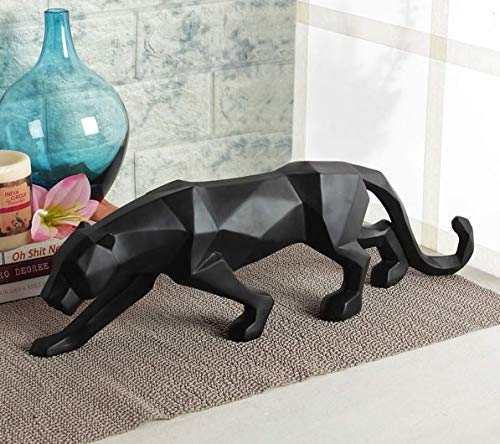 TSK The Shilpkari Resin Modern Handcrafted Abstract Black Panther Sculpture Geometrical Design Animal Figurine Home Decor Black Medium - Image 1