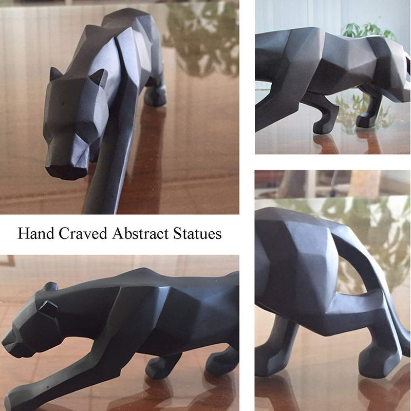 TSK The Shilpkari Resin Modern Handcrafted Abstract Black Panther Sculpture Geometrical Design Animal Figurine Home Decor Black Medium - Image 2