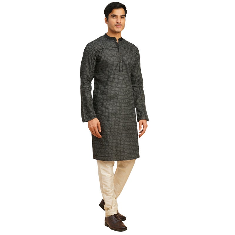 ARCHATTIRE Men’s Black Polycotton Long Kurta for Men - Image 2