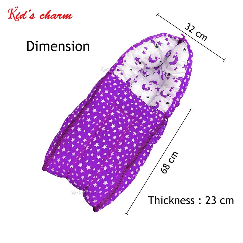 Kid's Charm Kid's Charm Star-Moon 3 PCS Combo Set |3 in 1 Baby's Cotton Bed Cum Carry Bed|5 in 1 Baby's Cotton Breast Feeding Pillow with Safety Belt|2 in 1 Baby's Cotton with Mosquito Net for 0-4 Months (Violet) - Image 3