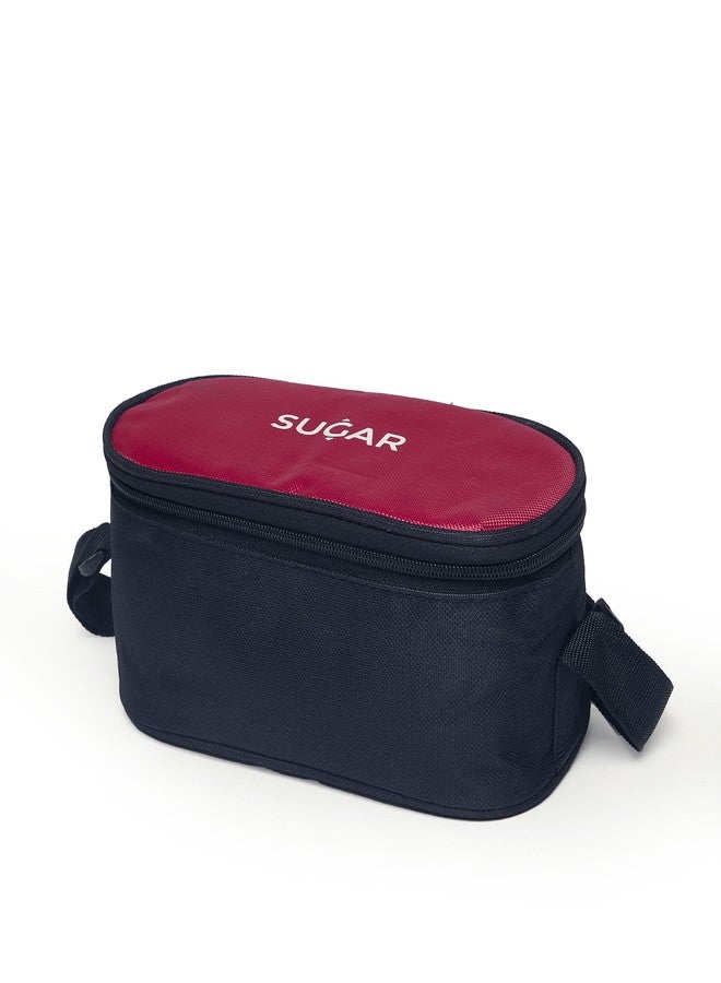 SUGAR Homeware Executive | Stainless Steel Lunchbox Set of 3 Containers with Bag | Oval Roti Container + 2 Containers | Leakproof | Durable | Easy to Carry | Plastic Red - Image 2