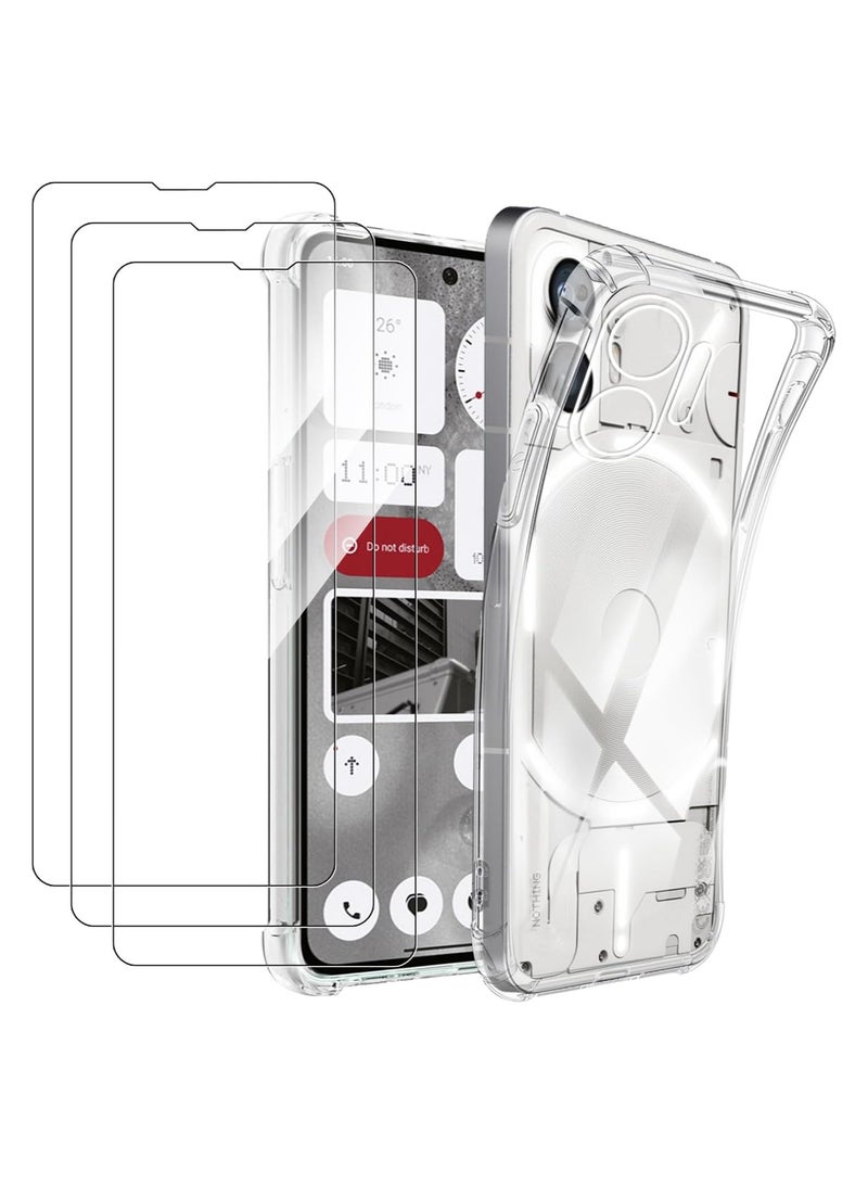 Case for Nothing Phone (2), Crystal Ultra Slim Fit TPU Anti-Scratch Clear Bumper Cover Lightweight Shock-Absorbing Corners Transparent Phone Case with 3 Tempered Glass Screen Protector