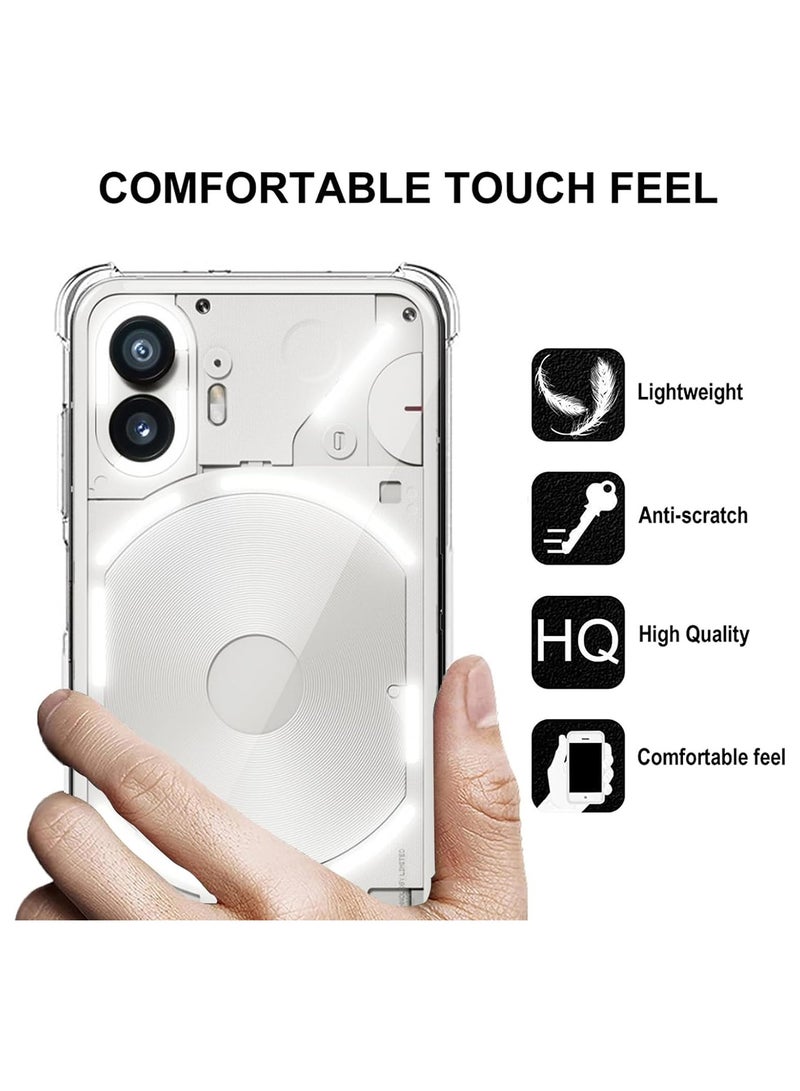 Case for Nothing Phone (2), Crystal Ultra Slim Fit TPU Anti-Scratch Clear Bumper Cover Lightweight Shock-Absorbing Corners Transparent Phone Case with 3 Tempered Glass Screen Protector