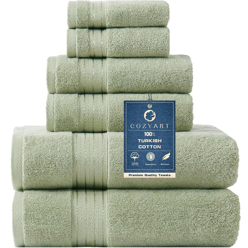 COZYART Sage Green Bath Towel Set for Bathroom Turkish Cotton Thick Soft Absorbent Durable 650 GSM Towel Sets of 6, 2 Large Bath Towels, 2 Hand Towels, 2 Washclothes - Image 1